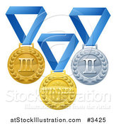 Vector Illustration of Gold Silver and Bronze Placement Award Medals on Blue Ribbons by AtStockIllustration