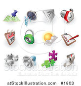Vector Illustration of Gps, Audio, News, Alarm Clock, Calendar, Security, Weather, Checklist, Gears, Megaphone, Solutions and Email by AtStockIllustration