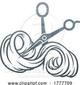 Vector Illustration of Gradient Blue Scissors Cutting Hair by AtStockIllustration