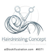 Vector Illustration of Gradient Blue Scissors Cutting Hair over Sample Text by AtStockIllustration