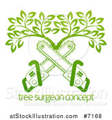 Vector Illustration of Gradient Green Crossed Chainsaws and a Tree over Sample Text by AtStockIllustration