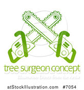 Vector Illustration of Gradient Green Crossed Chainsaws over Tree Surgeon Sample Text by AtStockIllustration