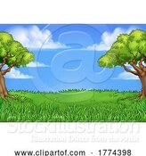 Vector Illustration of Grass Field Park Background with Trees Landscape by AtStockIllustration