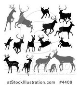 Vector Illustration of Gray and Black Silhouetted Deer Stags Bucks Does and Fawns by AtStockIllustration