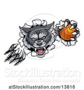 Vector Illustration of Gray Wolf Slashing Through a Wall with a Basketball by AtStockIllustration