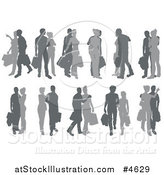 Vector Illustration of Grayscale Silhouetted Couples Shopping by AtStockIllustration