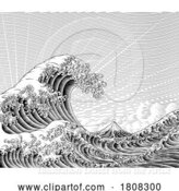 Vector Illustration of Great Wave Vintage Japanese Engraved Woodcut Style by AtStockIllustration