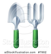 Vector Illustration of Green Handled Garden Fork and Trowel Tools by AtStockIllustration