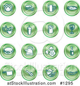 Vector Illustration of Green Icons: Food and Kitchen Items on a White Background by AtStockIllustration
