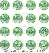 Vector Illustration of Green Icons of Medicine, Science, and Biology by AtStockIllustration