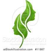 Vector Illustration of Green Leaves and Profiled Faces by AtStockIllustration