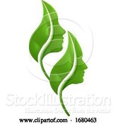 Vector Illustration of Green Leaves and Profiled Faces by AtStockIllustration