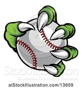 Vector Illustration of Green Monster Claw Holding a Baseball by AtStockIllustration