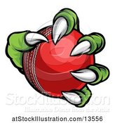 Vector Illustration of Green Monster Claw Holding a Cricket Ball by AtStockIllustration
