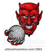 Vector Illustration of Grinning Evil Red Devil Holding out a Golf Ball in a Clawed Hand by AtStockIllustration
