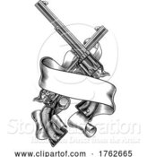 Vector Illustration of Gun Pistol Western Revolver Vintages Scroll Banner by AtStockIllustration