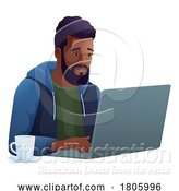 Vector Illustration of Guy Using Laptop Computer Illustration by AtStockIllustration