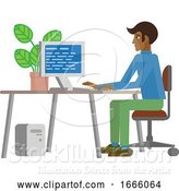 Vector Illustration of Guy Working at Desk in Business Office by AtStockIllustration