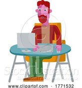 Vector Illustration of Guy Working Behind Desk Computer Workstation by AtStockIllustration