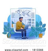 Vector Illustration of Guy Working on Statistics Data Analysis by AtStockIllustration