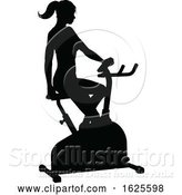 Vector Illustration of Gym Lady Silhouette Stationary Exercise Spin Bike by AtStockIllustration