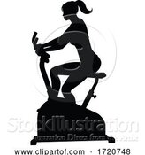 Vector Illustration of Gym Lady Silhouette Stationary Exercise Spin Bike by AtStockIllustration