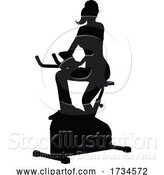 Vector Illustration of Gym Lady Silhouette Stationary Exercise Spin Bike by AtStockIllustration