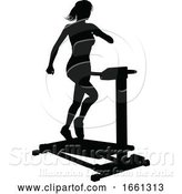 Vector Illustration of Gym Lady Silhouette Treadmill Running Machine by AtStockIllustration