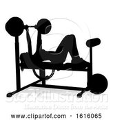 Vector Illustration of Gym Lady Silhouette Weights Bench Barbell, on a White Background by AtStockIllustration