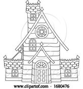 Vector Illustration of Halloween Haunted House in Outline by AtStockIllustration