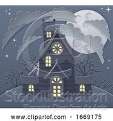 Vector Illustration of Halloween Haunted House Scene by AtStockIllustration