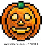 Vector Illustration of Halloween Pumpkin Lantern Pixel Art Game Icon by AtStockIllustration