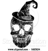 Vector Illustration of Halloween Skull in Witch Hat by AtStockIllustration