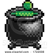 Vector Illustration of Halloween Witch Cauldron Pixel Art Game Icon by AtStockIllustration