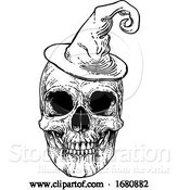 Vector Illustration of Halloween Witch Hat Skull by AtStockIllustration