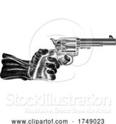 Vector Illustration of Hand and Western Cowboy Gun Pistol Vintage Woodcut by AtStockIllustration