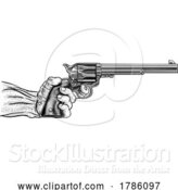 Vector Illustration of Hand and Western Cowboy Gun Pistol Vintage Woodcut by AtStockIllustration