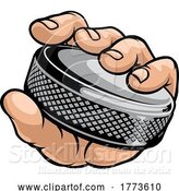 Vector Illustration of Hand Holding Ice Hockey Puck by AtStockIllustration