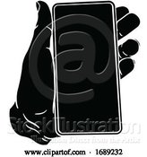 Vector Illustration of Hand Holding Mobile Phone Vintage Style by AtStockIllustration