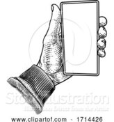 Vector Illustration of Hand Holding Mobile Phone Vintage Style by AtStockIllustration