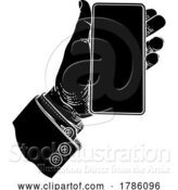 Vector Illustration of Hand Holding Mobile Phone Vintage Style by AtStockIllustration