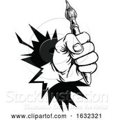 Vector Illustration of Hand Holding Paintbrush Breaking Background by AtStockIllustration