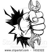 Vector Illustration of Hand Holding Spanner Wrench Breaking Background by AtStockIllustration