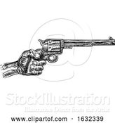 Vector Illustration of Hand Holding Western Pistol Gun Revolver by AtStockIllustration