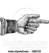 Vector Illustration of Hand Pointing Direction Finger Engraving Woodcut by AtStockIllustration