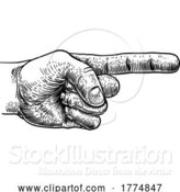 Vector Illustration of Hand Pointing Direction Finger Engraving Woodcut by AtStockIllustration