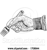 Vector Illustration of Hand with Food Eating Fork Vintage Woodcut Print by AtStockIllustration