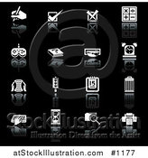 Vector Illustration of Hand Writing, Check Mark, X Mark, Math Symbols, Controller, Book, Disc, Alarm Clock, Letter, Calendar, Trash Can, Typing, Hourglass, Folder and Printer, on a Black Background by AtStockIllustration