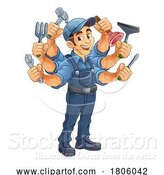Vector Illustration of Handyman Handy Guy Caretaker Multitasking by AtStockIllustration