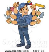 Vector Illustration of Handyman Handy Guy Caretaker Multitasking by AtStockIllustration